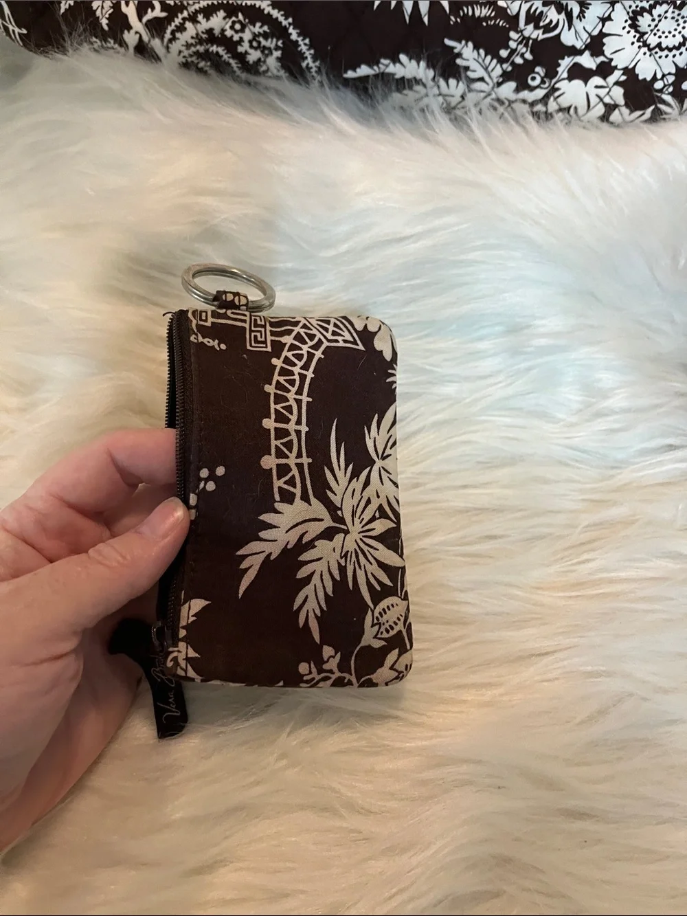 Vera Bradley Brown and White Quilted Tote with Matching Coin Pouch